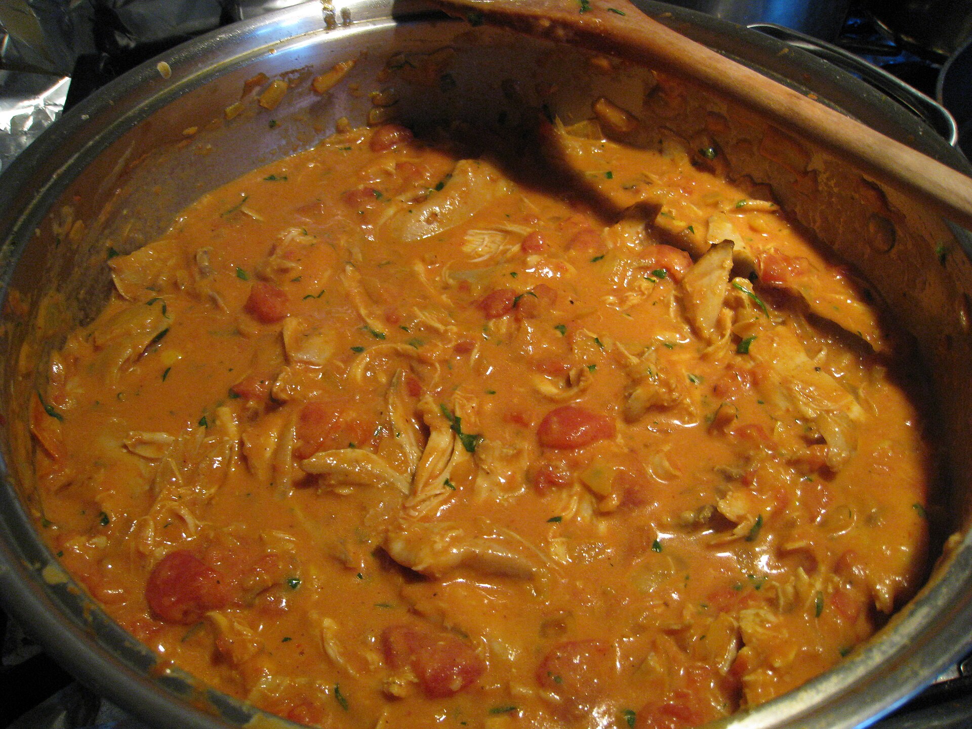 Butter chicken with naan.